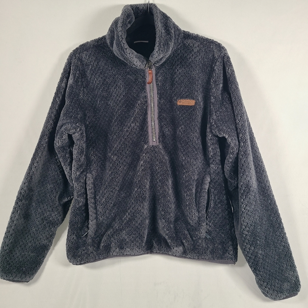 Women’s Columbia Fire Side Sherpa Fleece 1/4 Zip Jacket Gray Black Sz XL